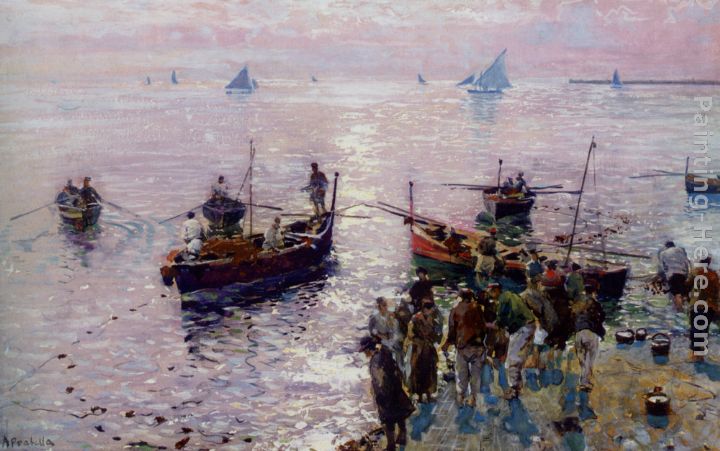 Loading The Boats at Dawn painting - Attilio Pratella Loading The Boats at Dawn art painting